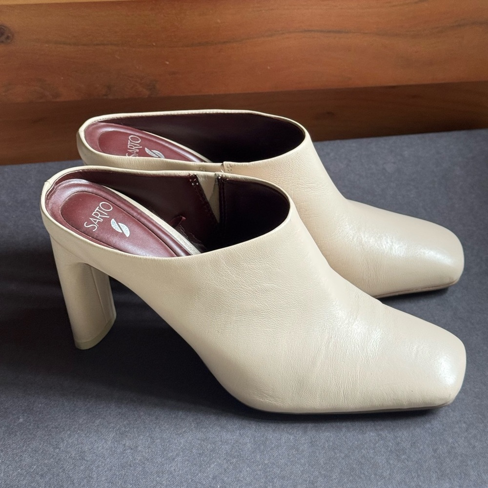 SARTO Cream Leather High-Heel Mule - Picture 2 of 10